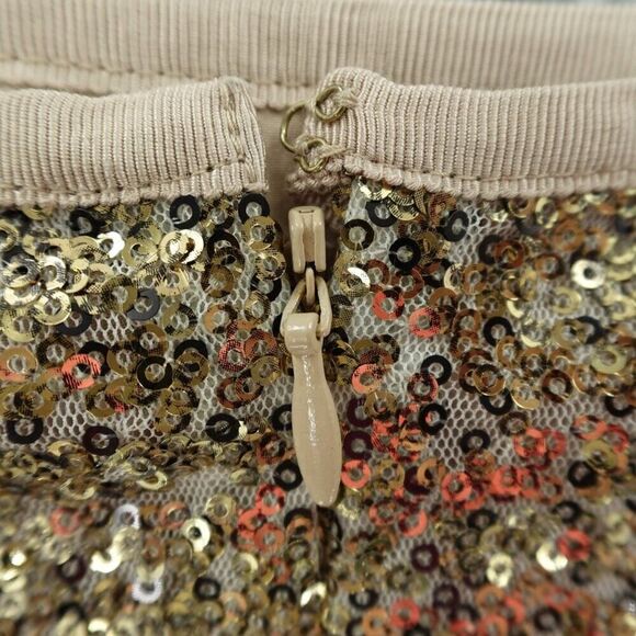Chico's Gold Sequin Pencil Skirt S Back Zip Polyester - Picture 8 of 12